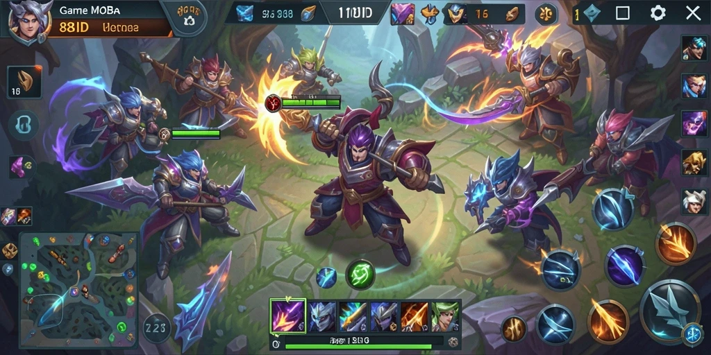 Tampilan menarik dari permainan MOBA yang seru dan kompetitif.