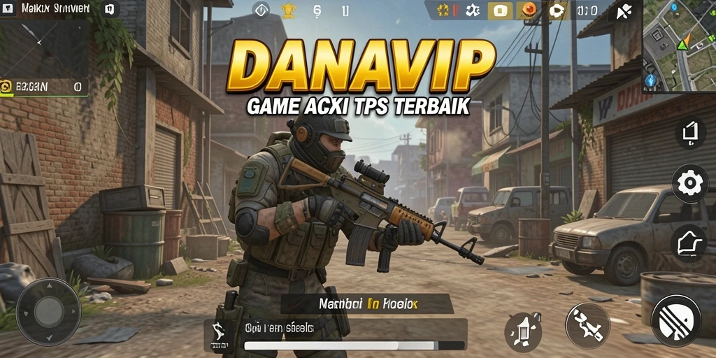 Screenshot utama gameplay <strong>DANAVIP</strong> menunjukkan aksi menembak yang mendebarkan.