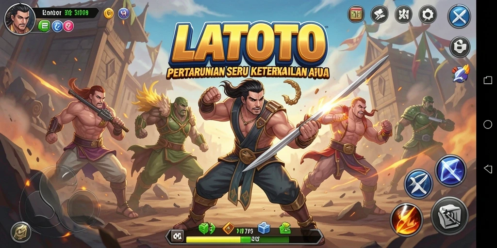 Screenshot utama LATOTO menampilkan pertarungan penuh aksi dengan karakter yang dinamis.