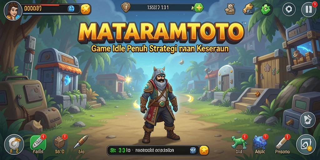Screenshot gameplay MATARAMTOTO yang menampilkan karakter dan sumber daya.