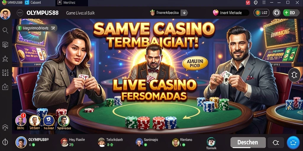 Tampilan gameplay OLYMPUS88 menunjukkan dealer profesional dan interaksi langsung di Live Casino.